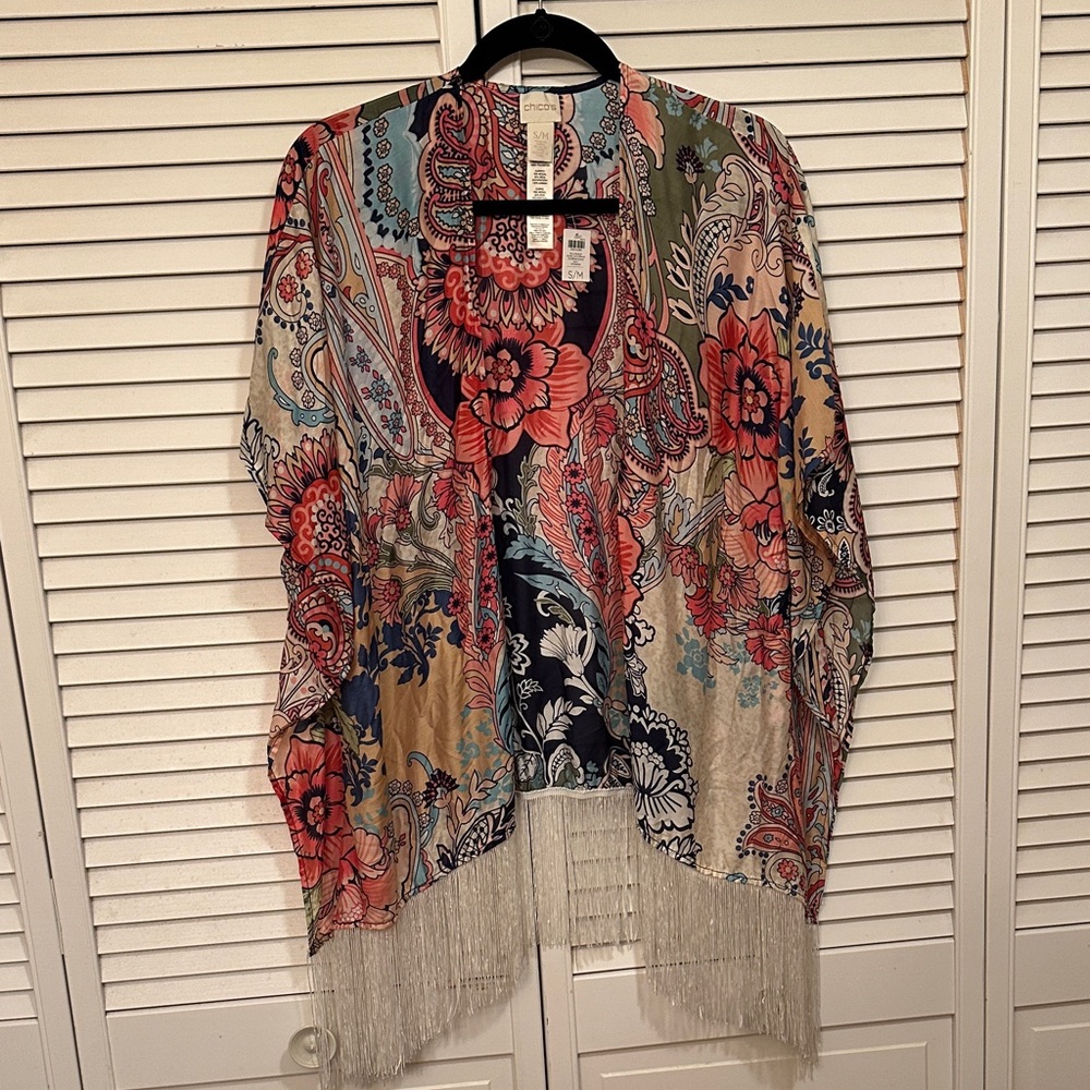 Chico's Vibrant Paisley Kimono Silk Shaw Size S / M NWT